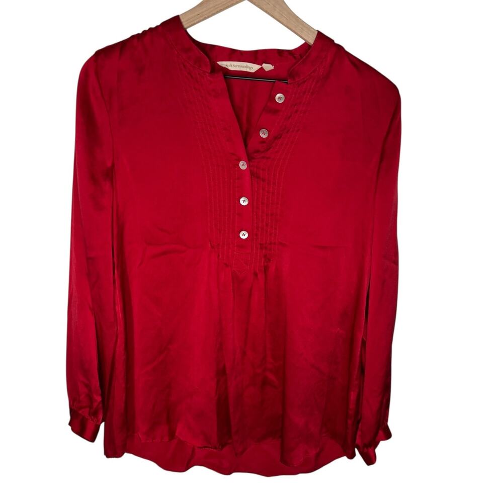 Soft Surroundings Silk Blouse Red Long Sleeve Button Front Top S